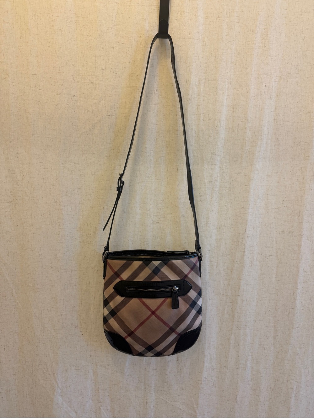 Burberry Plaid Crossbody Bag in Beige and Black Trim